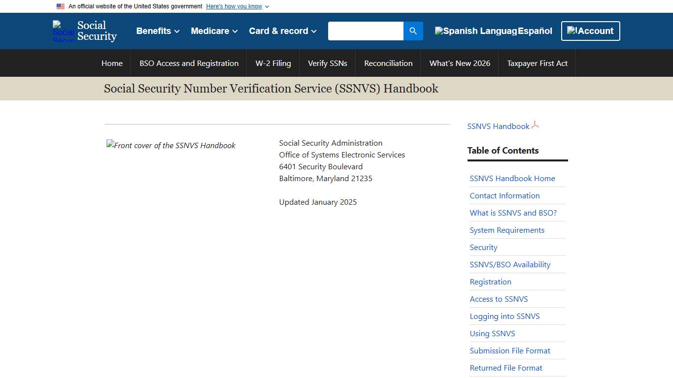 Social Security Number Verification Service (SSNVS) Handbook